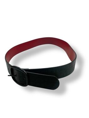 Steve Madden Women Belt Logo Buckle Reversible Black Red Sz S 37.5"